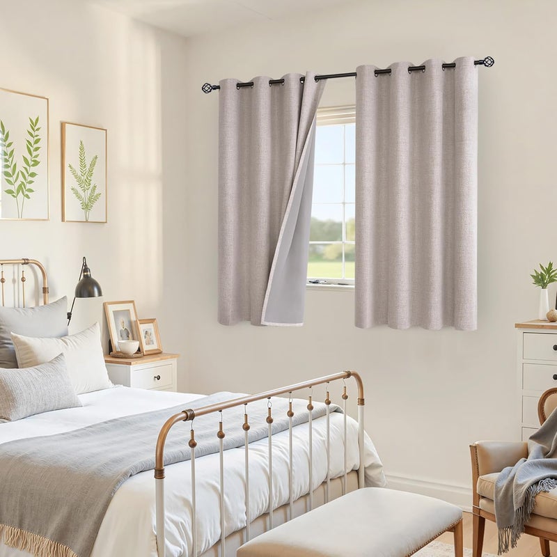 YoungsTex Linen Blackout Curtains 54 Inches Length for Short Window, Grommet Full Room Darkening Linen Textured Window Drapes for Bedroom Basement Living Room, 2 Panels, 52 X 54 Inch, Beige - Image 3